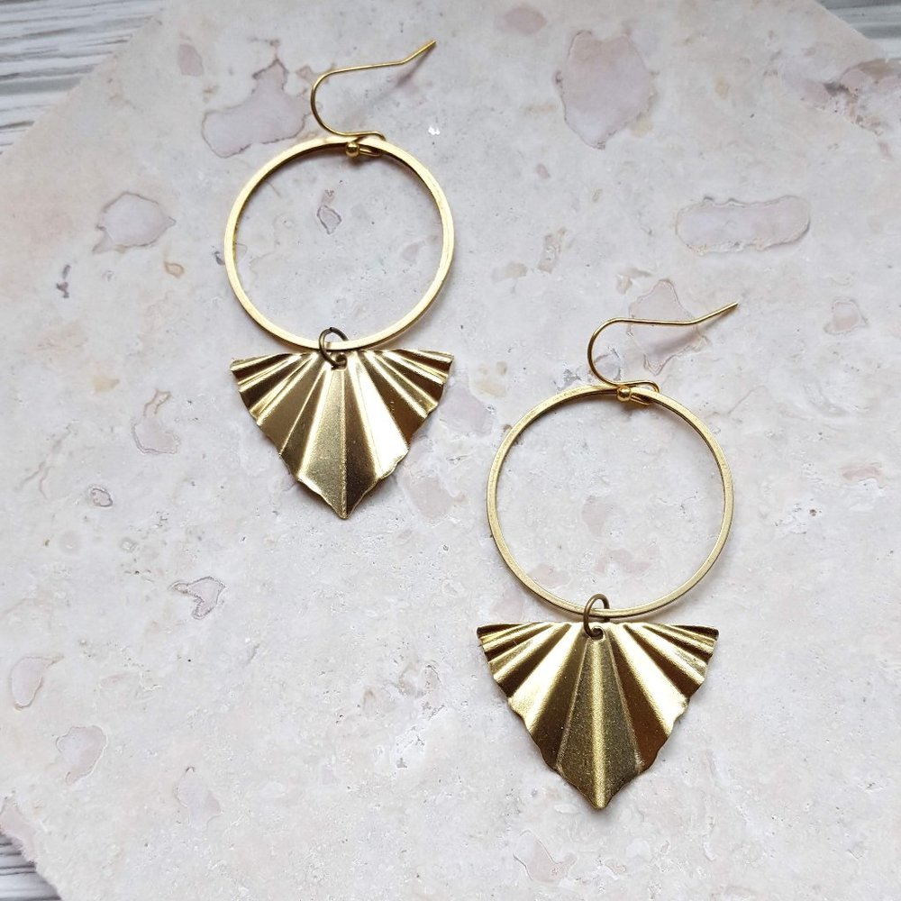 As seen on Firefly Lane Textured Earrings Brass Hoop Earrings Gold Leaves